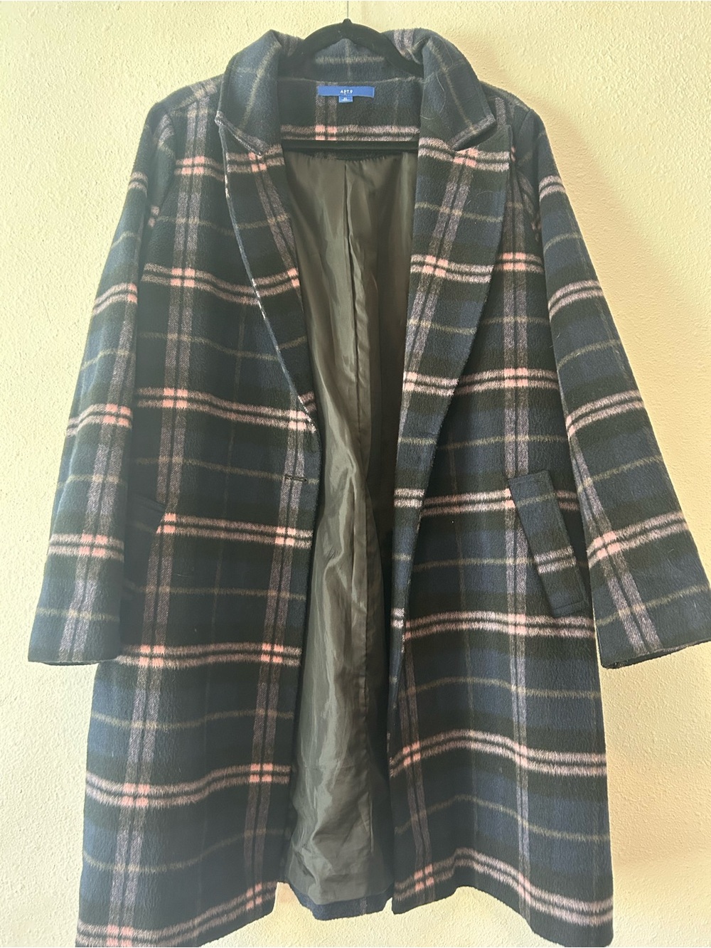 Apt. 9 Navy Plaid Trench Coat with Pink Stripes